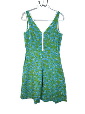 Pappagallo Dress Women 6 Blue Green Floral Textured Cotton Preppy Summer Casual